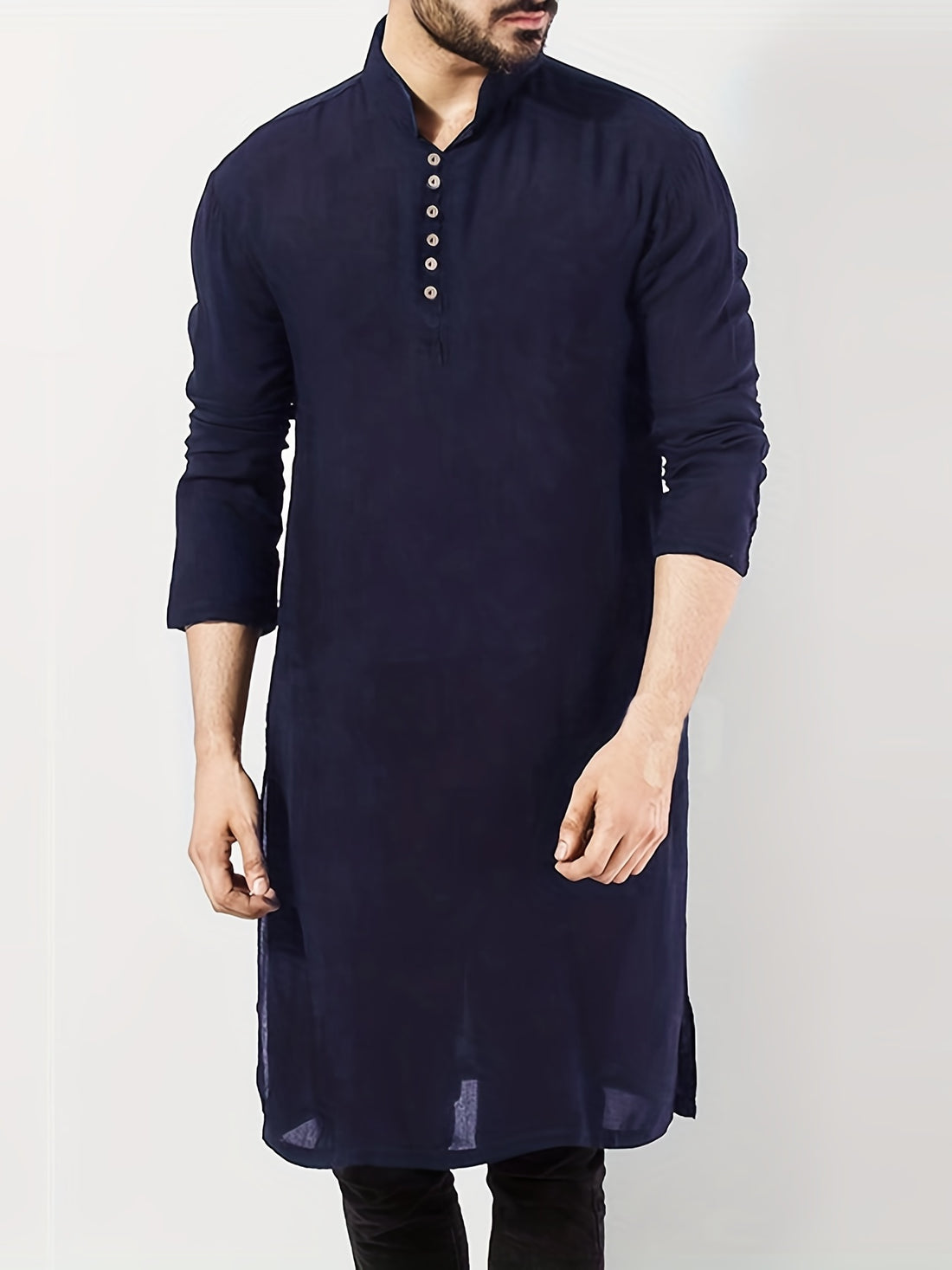 INCERUN Men's Casual Cotton Long Robe, Indian Kurta
