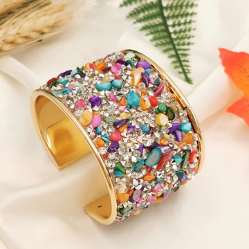 Colorful Cuff Bangle Bracelet Inlaid Shiny Crystal Classic Rainbow Color Bangle For Women