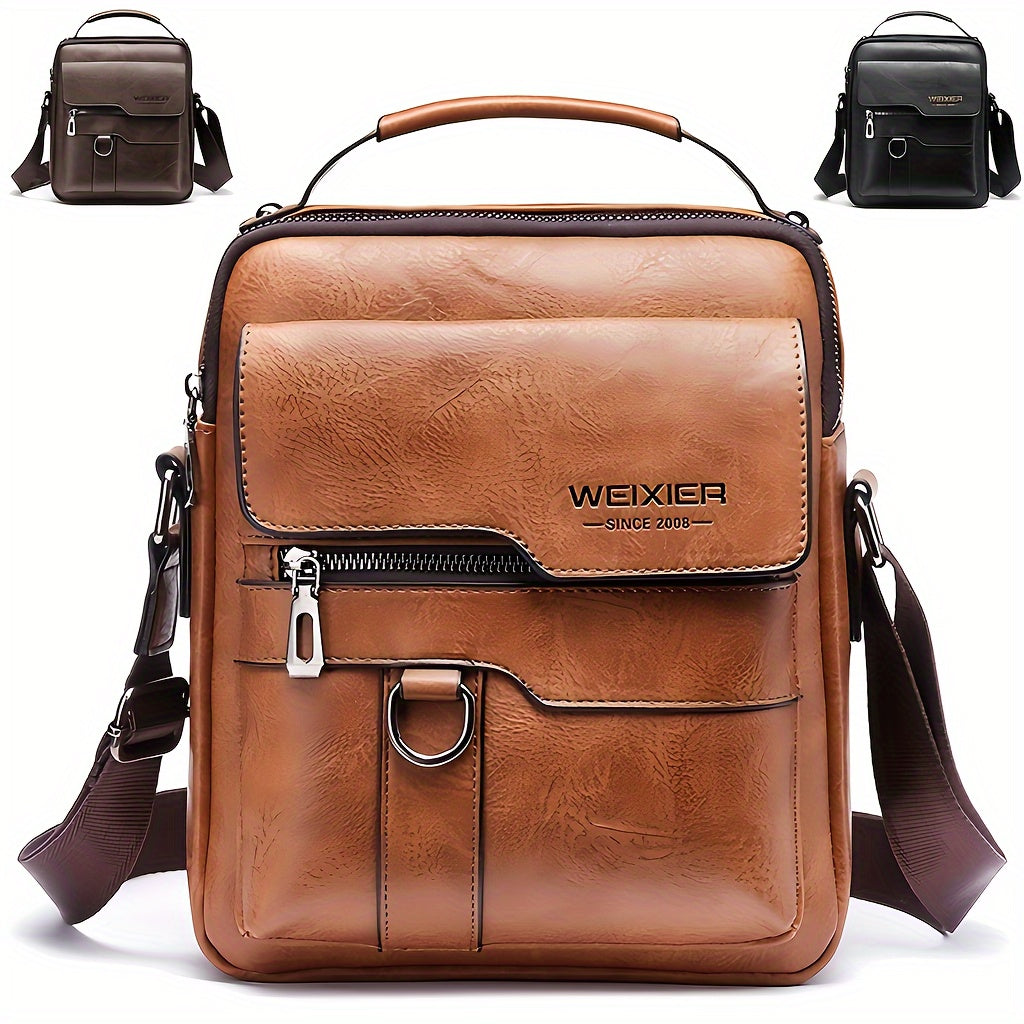 Men'S Vintage Crossbody Bag - Adjustable Strap, Multiple Compartments, Business Casual Shoulder Bag with "WEIXIER SINCE 2008" Branding, Black & Brown Options, Casual Crossbody | Vintage Crossbody | Adjustable Strap Bag