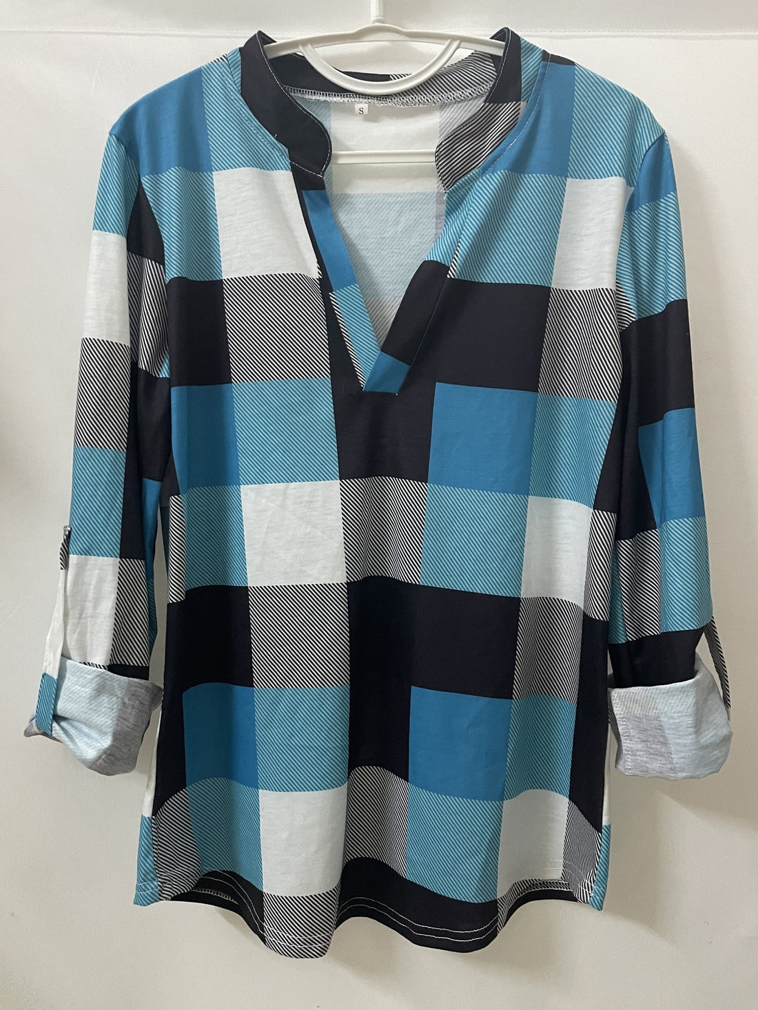 [Casual Plaid Long Sleeve Shirt] Casual Plaid Shirt, Long Sleeve V-neck Shirt, Casual Every Day Tops, Women's Clothing