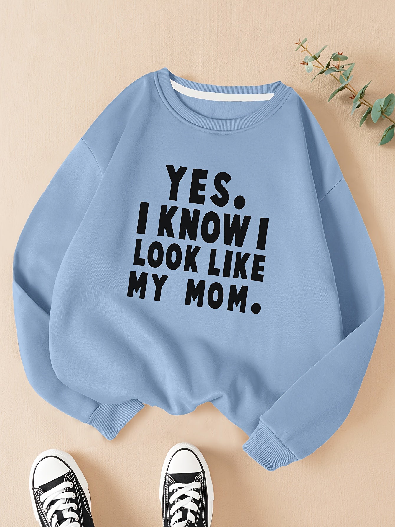 My Mom Print Graphic Pullover, Long Sleeve Crew Neck Casual Every Day Sweatshirt, Women's Clothing