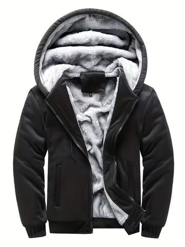 Men'S Winter Thick And Padded Warm Zip Up Hooded Jacket
