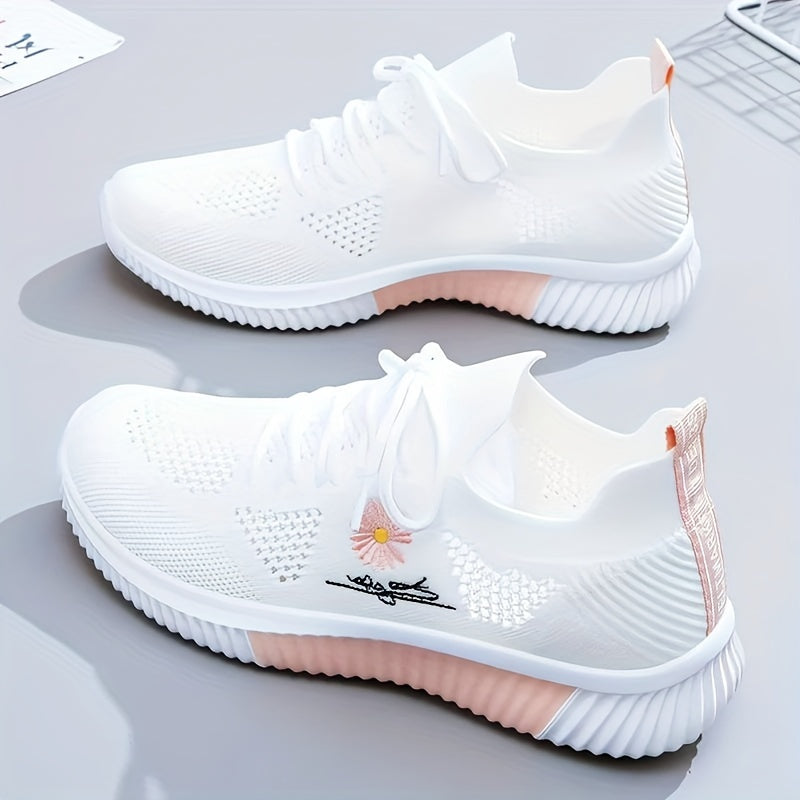 Women's Daisy Knitted Sock Sneakers, Breathable & Comfortable Lace Up Sports Shoes, Casual Running Walking Sneakers