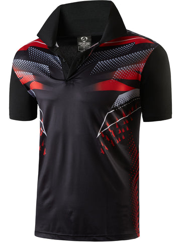 Jeansian Men's Shirt - Lightweight Quick-Dry Athletic Tee, Black/Red Accent Golf & Tennis Shirt for Men, Formal Casual sporting events - US Sizing (S-2XL+), Active Lifestyle Wear, Dynamic Pattern Tee, Durable Performance Mate