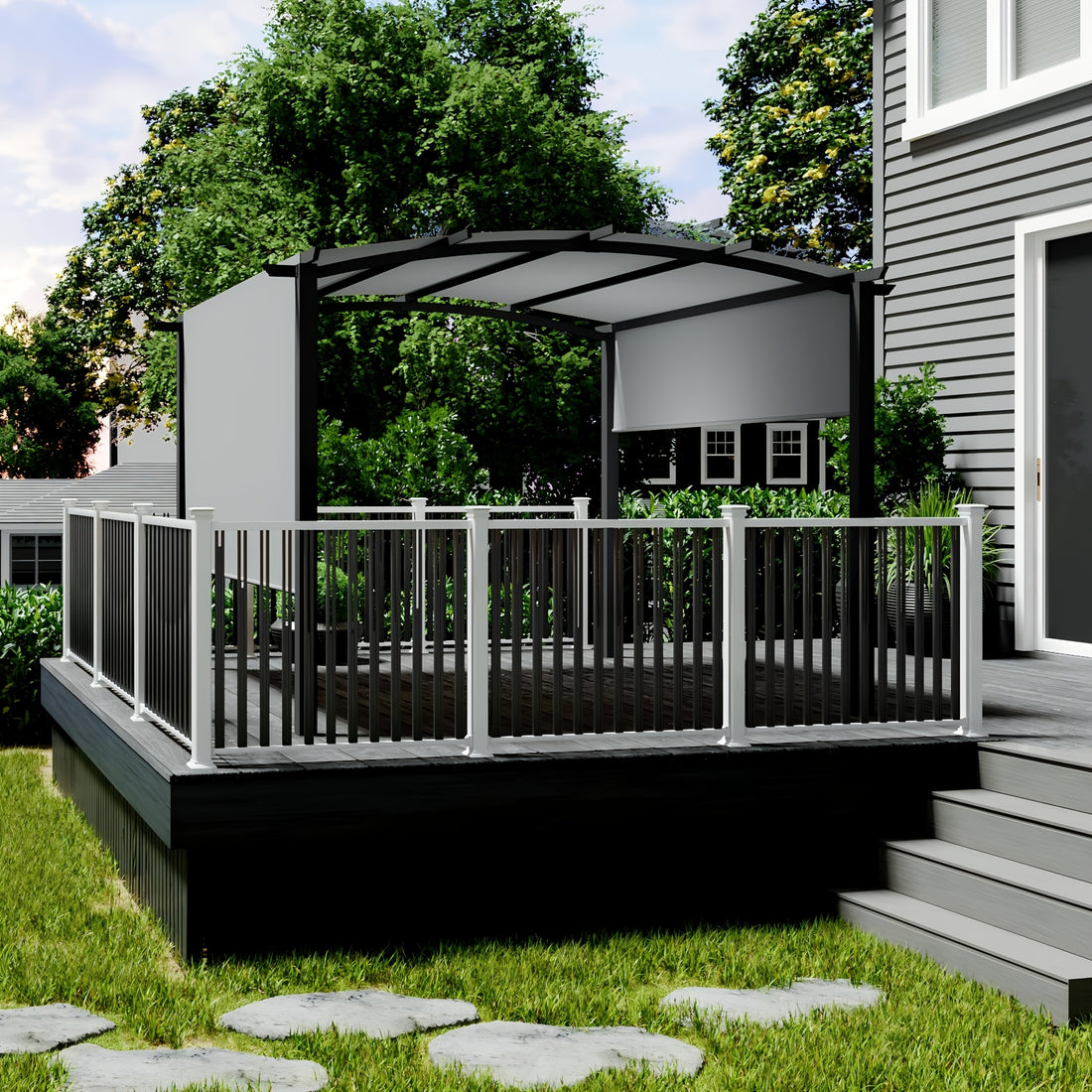 10 X 10 Ft Outdoor Arched Pergola, Aluminum Pergola With Retractable Canopy, Arched Style Gazebos For Backyards, Lawn, Patios