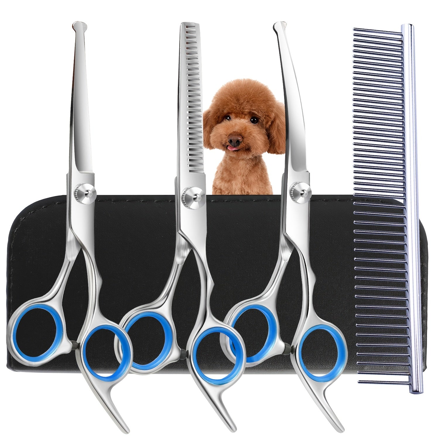 4pcs Dog Grooming Scissors Round Tip Stainless Steel Down-Curved Scissors Thinning Cutting Shears