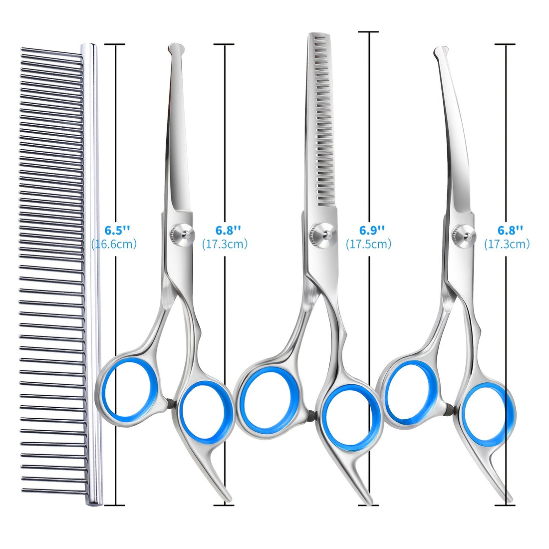 4pcs Dog Grooming Scissors Round Tip Stainless Steel Down-Curved Scissors Thinning Cutting Shears