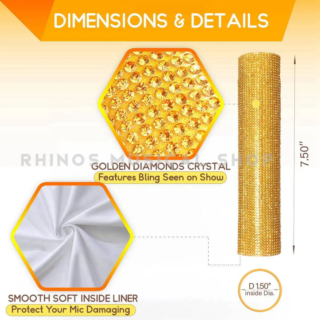 Bling Rhinestones Microphone Cover,Wireless Mic Decorative Sleeve Bedazzled Gold, Silver, Red, for Disco, Stage, Party, TV Show