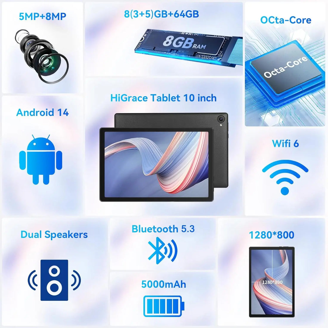 C10 Tablet 10.1 InchAndroid14 Phablet 8GB RAM 64GB ROM (1TB TF) Widevine L1 HD Octa-Core 2.0 GHz WiFi 6 Bluetooth 5.0 Laptop Bag