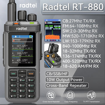 Radtel RT-880 10w Multi Band Ham Radio HF UHF VHF  with AM USB LSB CW CB LW MW SW SSB , 1024 Channels, Cross Band Repeaper