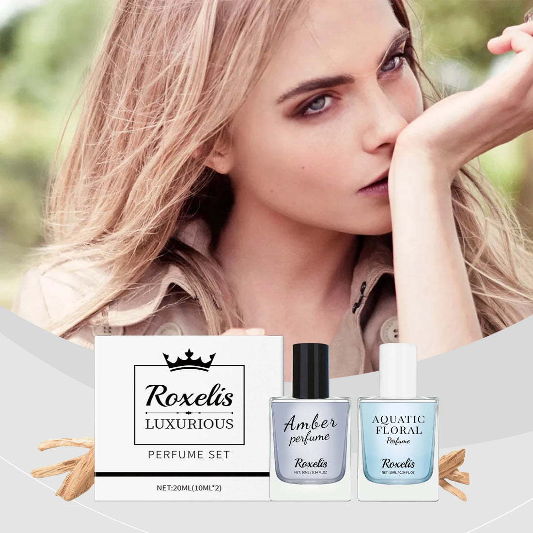 Roxelis Luxury Eau De Toilette Set Warm Amber and Fresh Aquatic Floral Exquisite Gift Box Premium Perfume Set