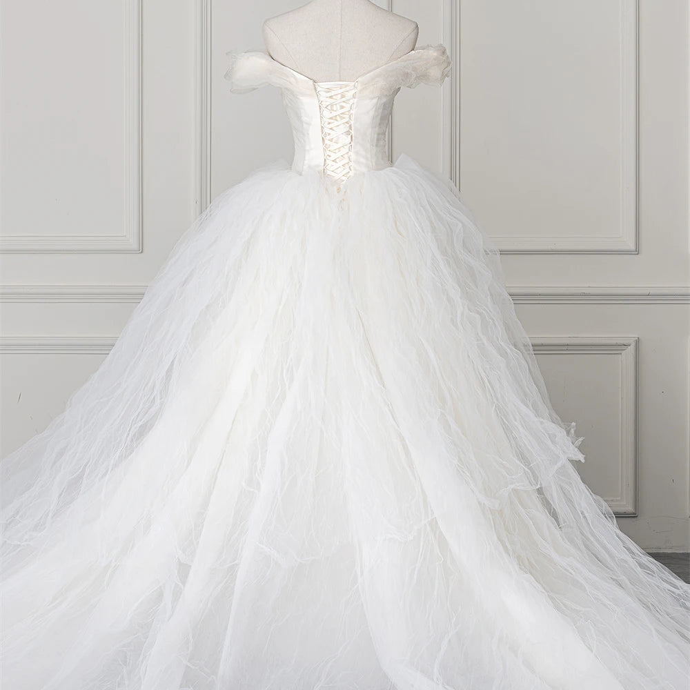 Elegant Boat Neck Puffy Bridal Women'S Wedding Dresses Rl320
