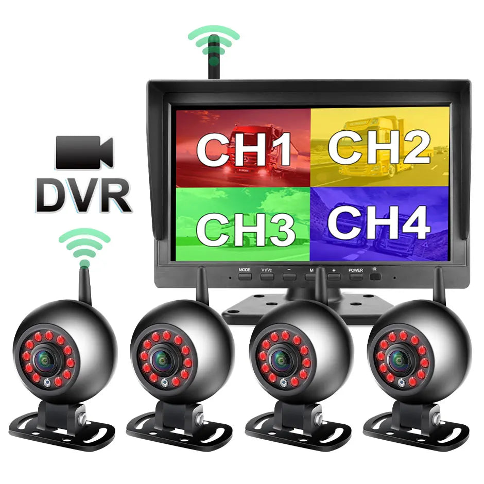 GreenYi 10 Inch AHD 720P Wireless IPS 4 Channels DVR Recorder Monitor With Wireless IR WiFi Rear View Camera for Truck Bus Car