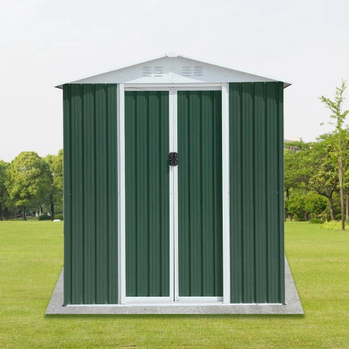 6FTx4FT Green Outdoor Tool Storage House Garden Shed with Aluminum Alloy Frame Sliding Door Easily Assembled by Apex Roof FCJ