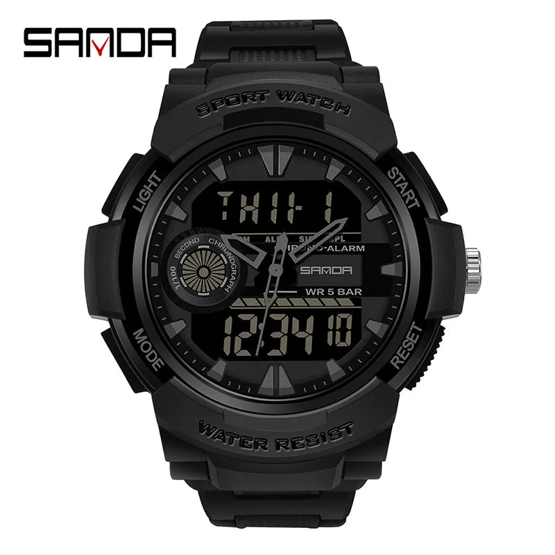 SANDA 6002 Watch Men's Sport Watches Multifunctional Chronograph Waterproof Wristwatch Relogio Digital LED Quartz Clock