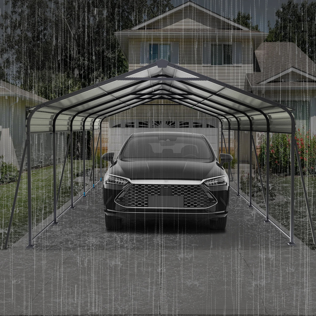 Heavy Duty 13X26.5 FT Metal Carport with Galvanized Steel Roof Gray Color for Car Boat Truck Parking Outdoor Use