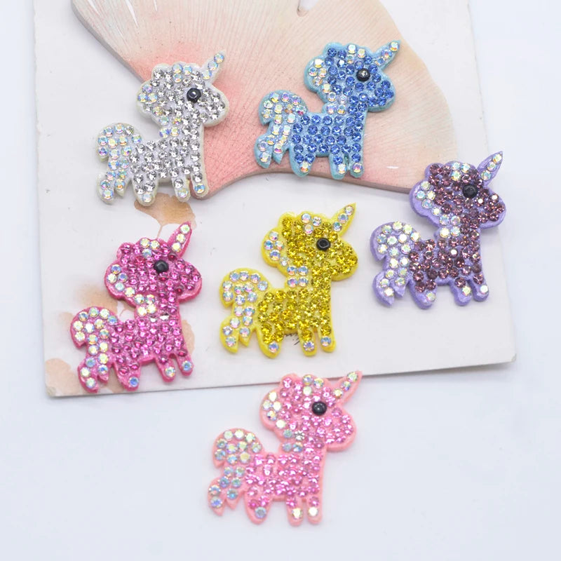 12Pcs 27*30mm Bling Kawaii Unicorn Rhinestone Patches for DIY Clothes Hat Decor Headwear Hairband Supplies Accessories Applique