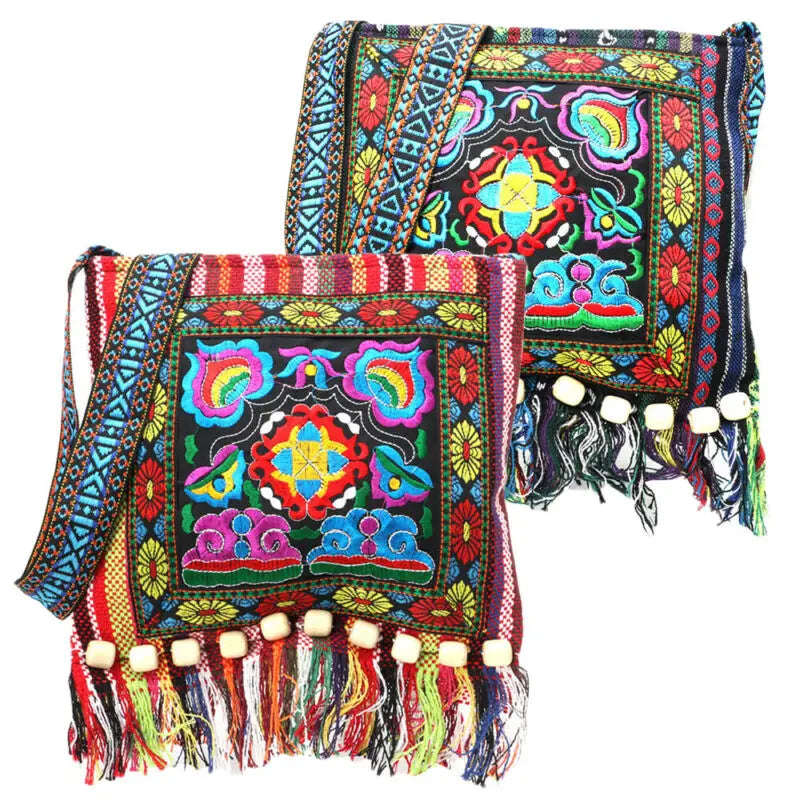 Retro Embroidery Boho Tote Messenger Bag Women Ethnic Tassel Fringed Shoulder Bag For Women Casual Hippie Handbags