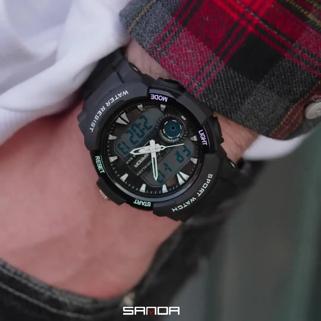 SANDA 6002 Watch Men's Sport Watches Multifunctional Chronograph Waterproof Wristwatch Relogio Digital LED Quartz Clock