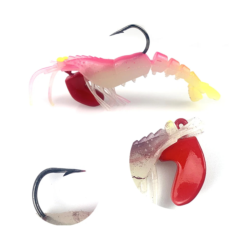 Fishing  Soft Shrimp Lure Colorful Sinking Lead Fishing Soft Shrimp Lure with Hooks Luminous UV Shrimp Soft Fishing Lure