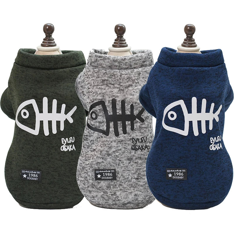 Fish Bone Print Pet Clothes for Small Dogs Cats Cozy Cotton Puppy Dog Cat Hoodie Coat Yorkies Chihuahua Sweatshirt Pets Clothing