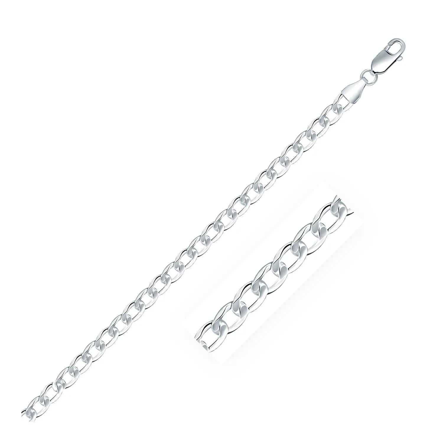 UD 4.7mm Sterling Silver Curb Style Chain Rhodium Plated Jewelry Findings