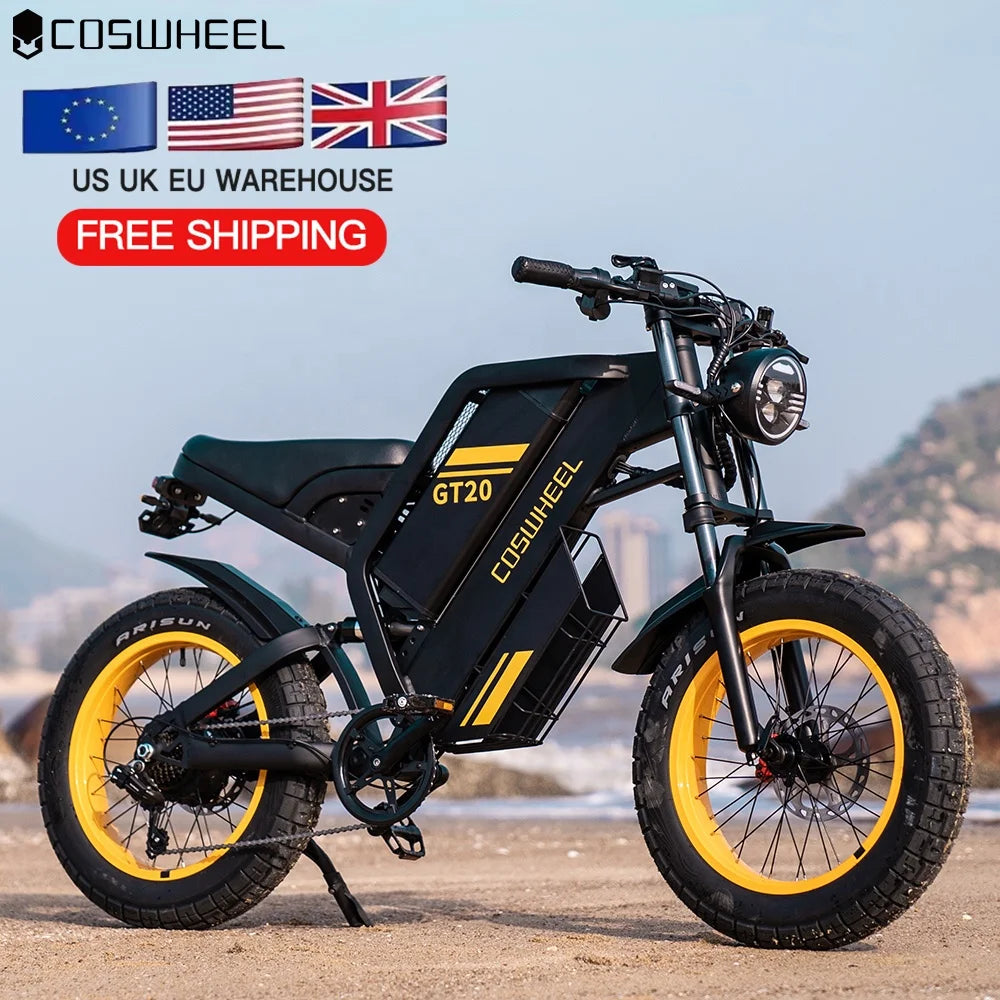 UK EU USA Warehouse Coswheel GT20 Electric Mountain Dirt Hybrid City Bike Adults E Bike 48V 25Ah 1500Watt E-Bike Fat Tire Ebike