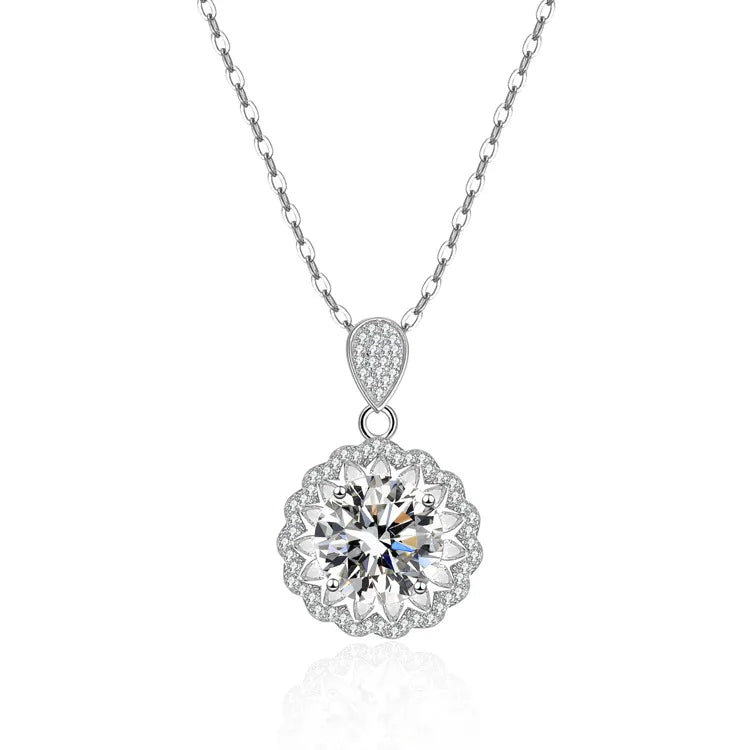 925 Sterling Silver Moissanite Pendant Necklace Sunflower-Style Classic Weddings Parties Engagements Anniversaries Silver