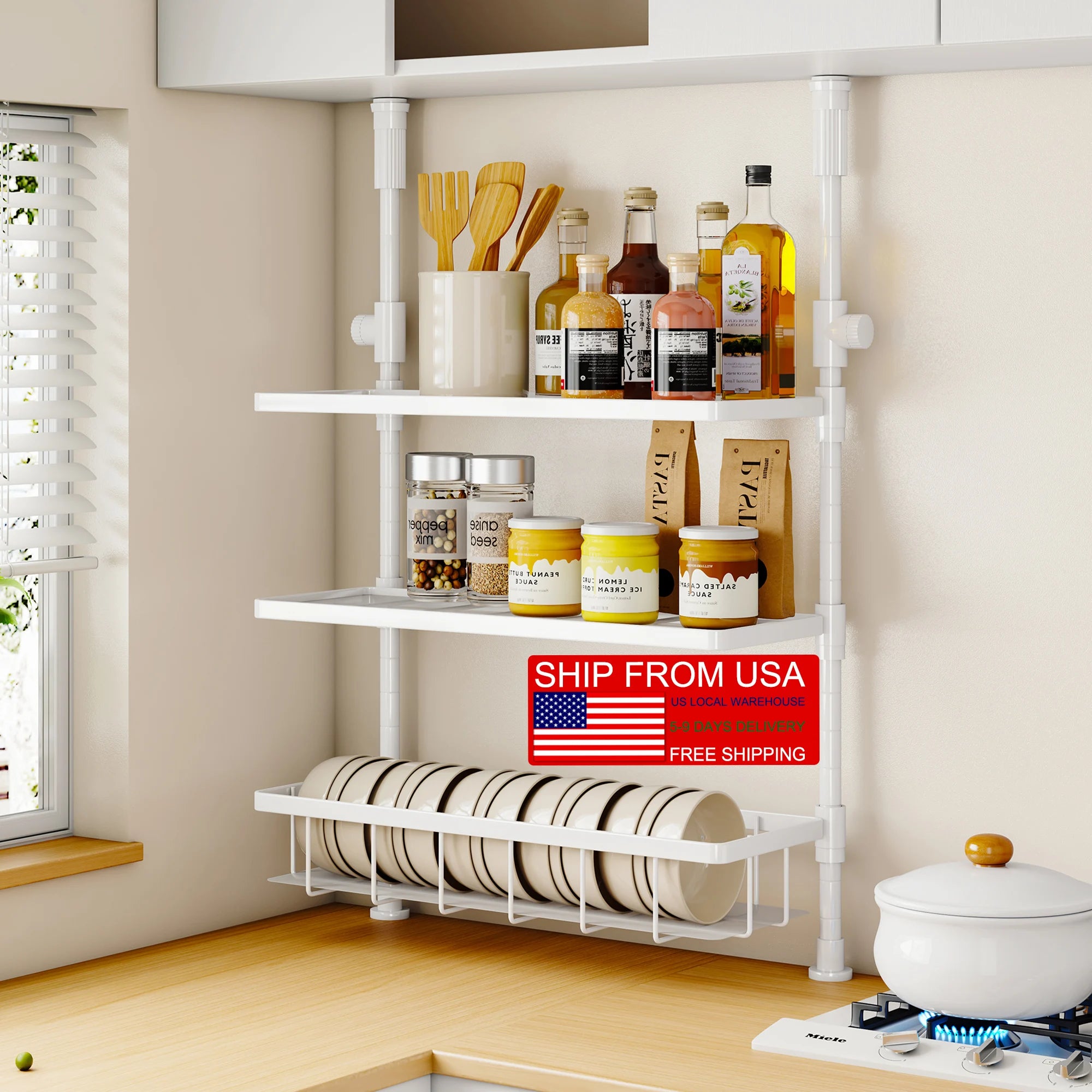 Factory Direct 3-Tier Wall-Mounted Metal Seasoning Rack Multifunction Countertop Kitchenware Storage Organization