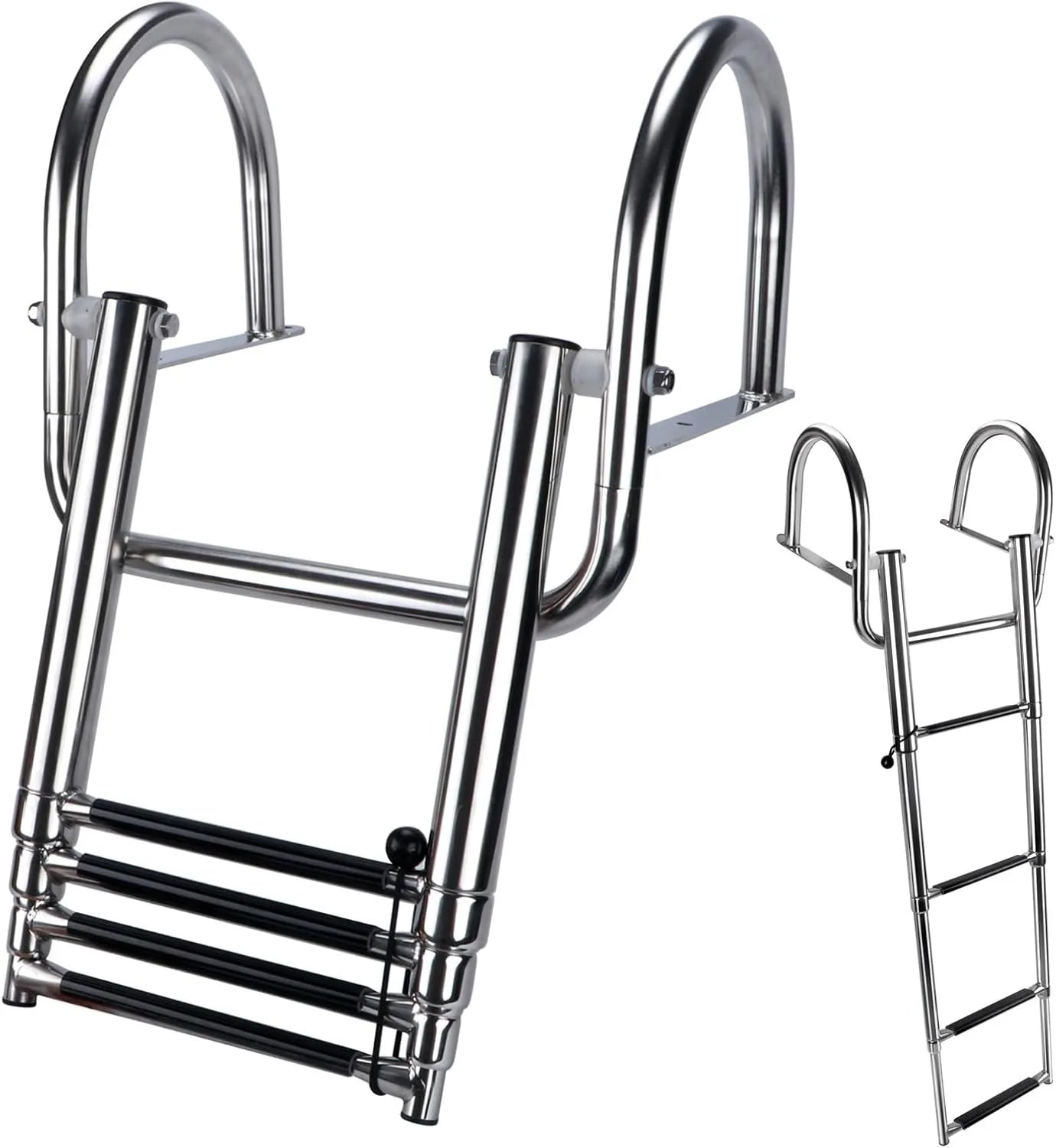 [United States in Stock] Marine 4 Step Boat Ladder, 304 Stainless Steel Telescoping Folding Pontoon Boat Ladder Dock Swim Ladder