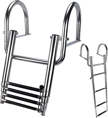 [United States in Stock] Marine 4 Step Boat Ladder, 304 Stainless Steel Telescoping Folding Pontoon Boat Ladder Dock Swim Ladder
