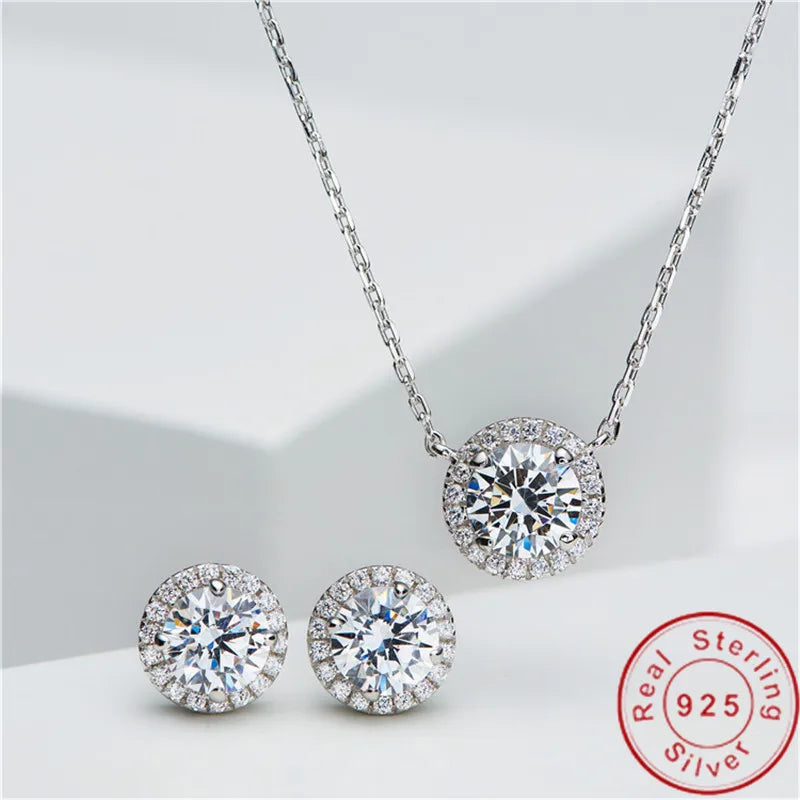 Handmade Diamond Jewelry set Real 925 Sterling Silver Bijou Party Wedding Earrings Necklace For Women Bridal Moissanite Jewelry