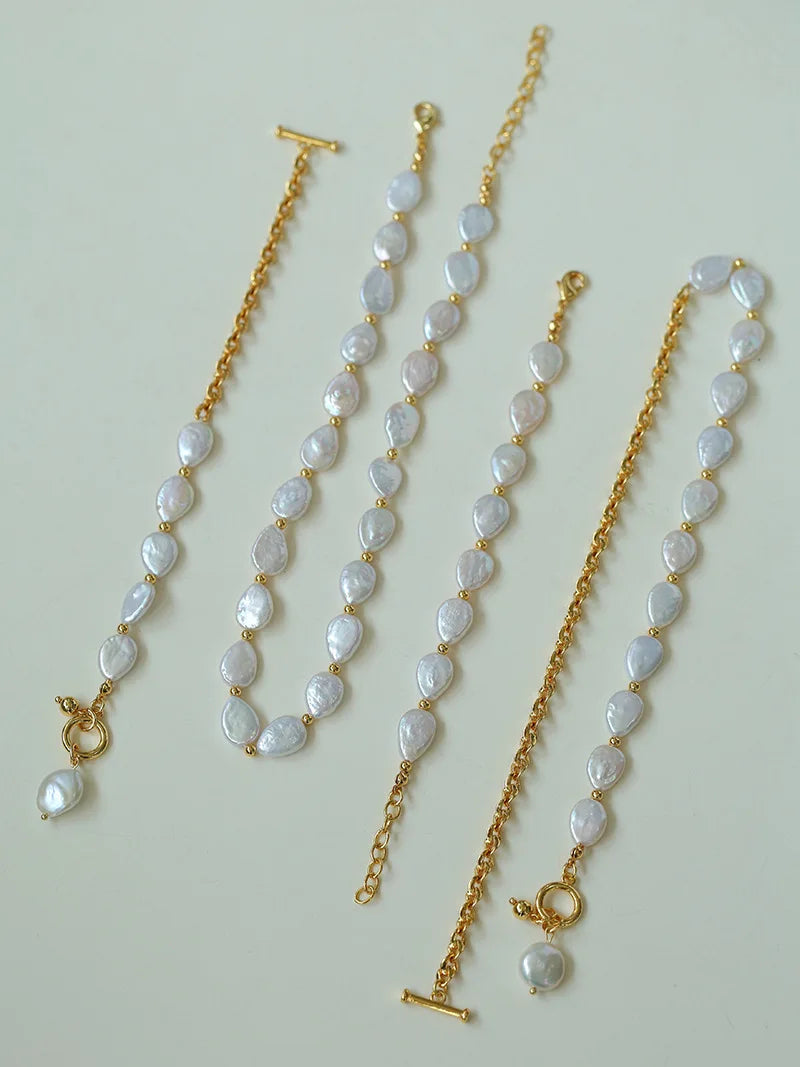 Baroque Pearls Bridal Jewelry Set Gold Color Women Necklace Bracelet Wedding Accessories