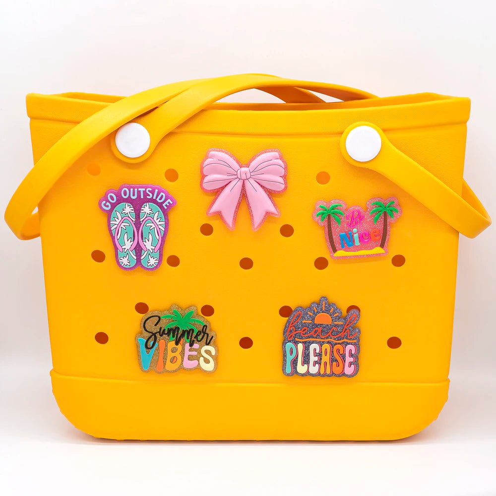 1/7pcs Bling Bling Bow Charms For Beach Bag Accessories Slippers Handbag Decoration Palm Beach Tote Bag Accessories