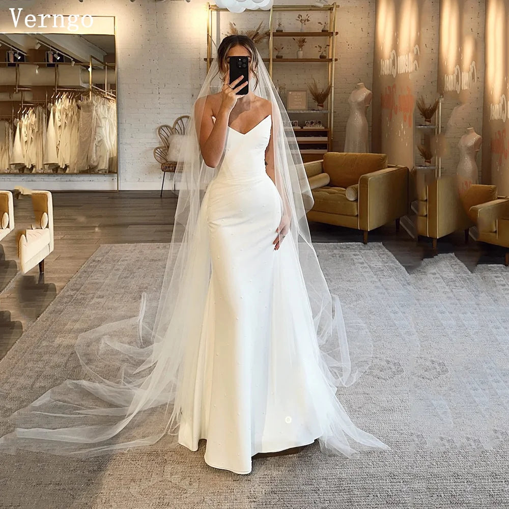 Verngo White Satin Wedding Dress Sweetheart Mermaid Classic Bridal Gowns Simple Formal Bride Dresses Customized