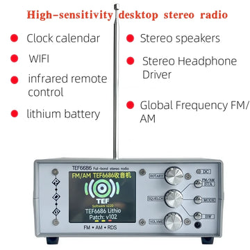 Stereo Desktop FM Radio, High-Sensitivity TEF6686 Stereo Radio, FM/AM Global Band Radio Receiver, 65MHz-108MHz