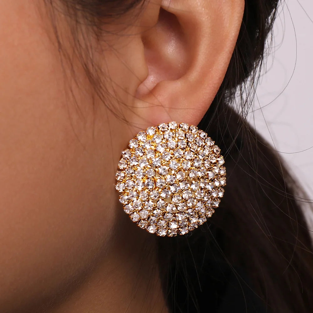Bling Full Rhinestone Round Stud Earrings Wedding Accessories Fashion Crystal Statement Jewelry Party Earrings for Women