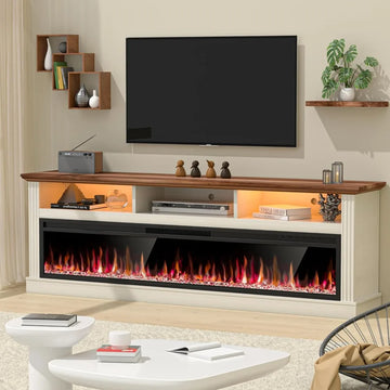 58" Fireplace TV Stand for TVs Up to 65" with 52" Electric Fireplace,White Entertainment Center,Led Light TV Consoles for Livin
