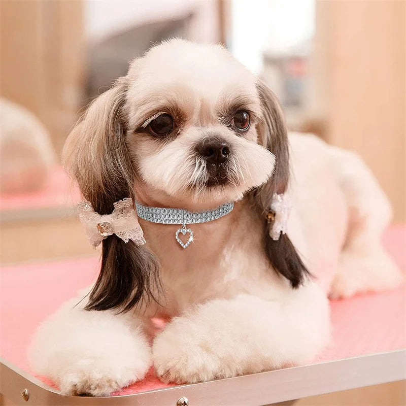 Bling Rhinestone Dog Collar Crystal Puppy Chihuahua Pet Dog Collars Leash For Small Medium Dogs Mascotas Accessories S M L Pink
