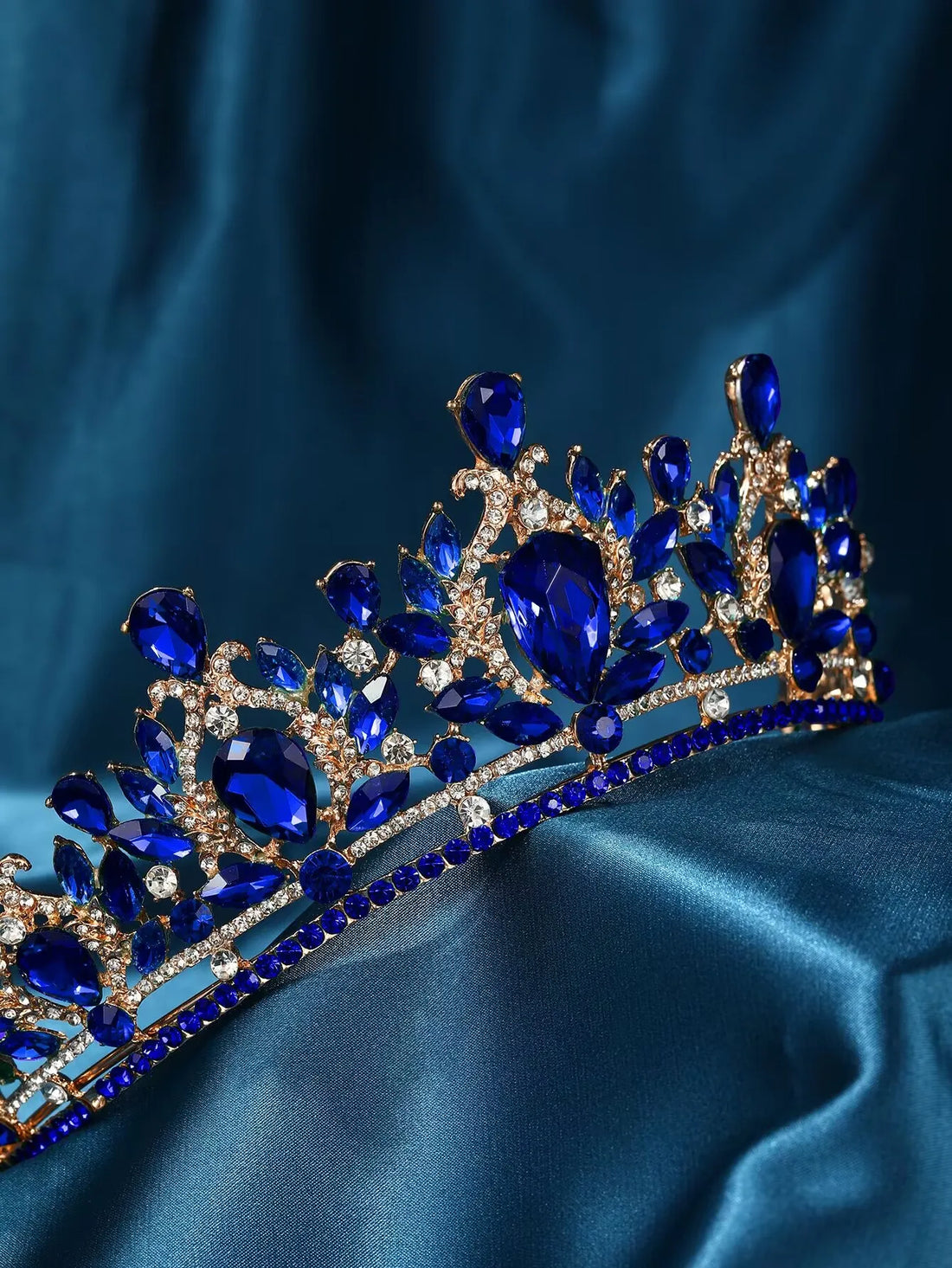 Gorgeous Crystal Blue Bridal Jewelry Set Fashion Tiara Earrings Necklace Set for Women Wedding Crown Jewelry Set