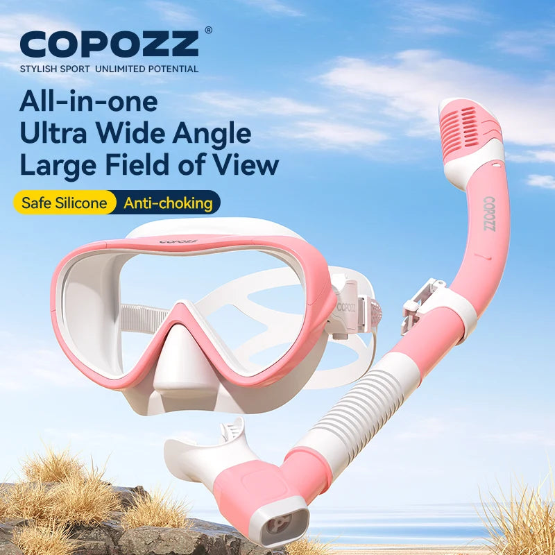 COPOZZ Professional  Diving Mask Full Vision Mask Underwater Snorkel Mask Set Swimming Snorkel HD Anti Fog Diving Equipment
