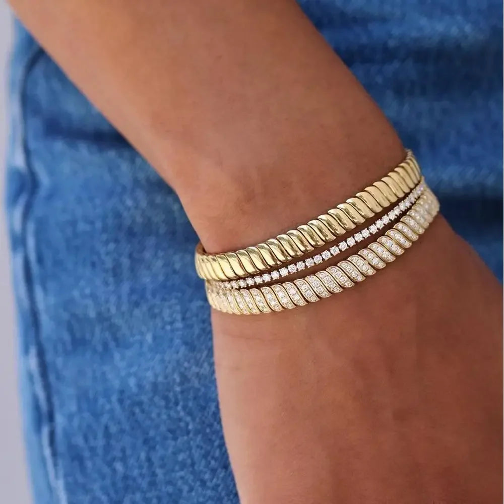 2025 New iced out bling cz snake chain bracelet 5A bling bling cubic zirconia high quality classic trendy women chain jewelry