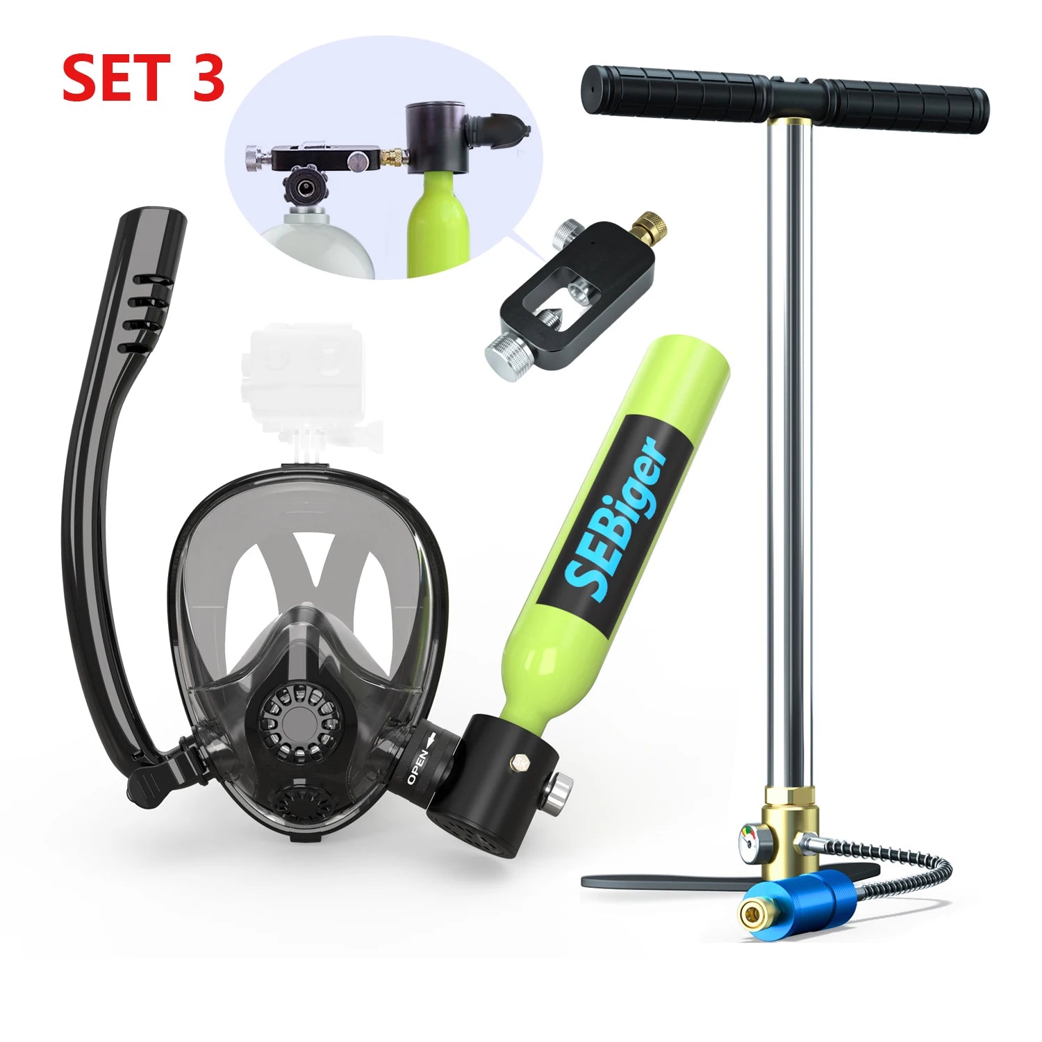 SEBIger 0.5L Diving diving tank Set and Full Face Mask for Beginner Swimmers,5-10 minutes underwater,Reusable,outdoor traveling