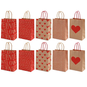 10pcs Kraft Paper Gift Bags with Handles Valentine Day Style Festival Supplies Wedding LOVE Print High-capacity Storage TMZ