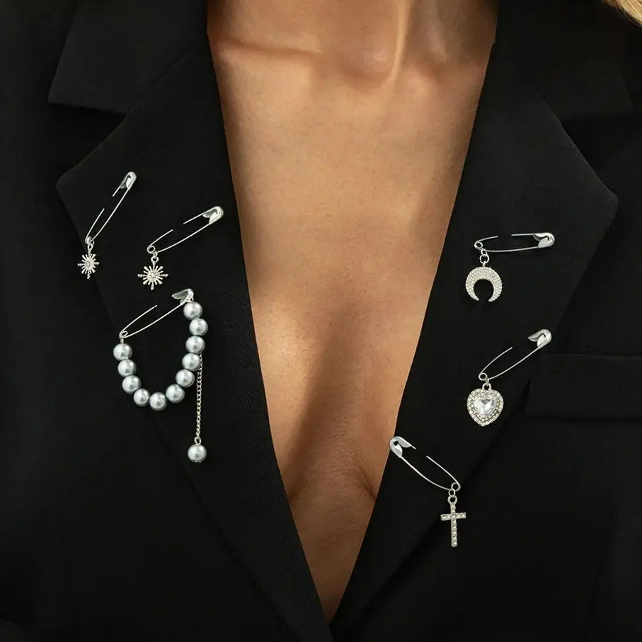 Ingemark Elegant Exquisite Imitation Pearls Brooch for Women Retro Heart  Moon Cross Pendant Dress Suit Collar Pins Clip Jewelry