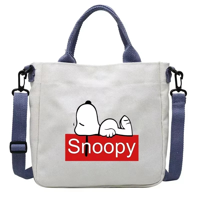 Snoopy Cartoon Cute Print Canvas Totes Bag Large Capacity One Shoulder Package Girl Crossbody Bags Student Carrying Satchel Gift