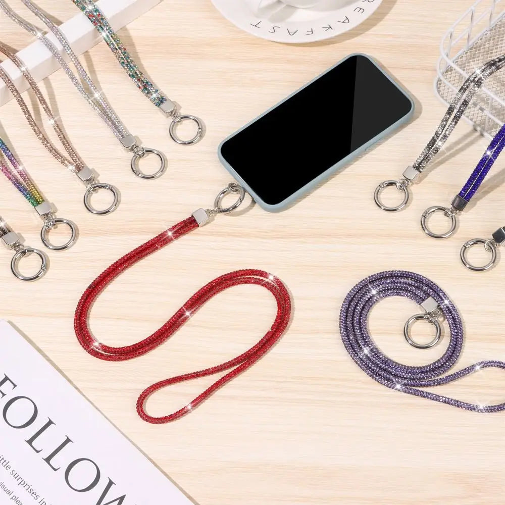 Glitter Keychain Bling Bling Rhinestone Phone Lanyard Wrist Straps Hanging Cord Crystal Anti-lost Rope