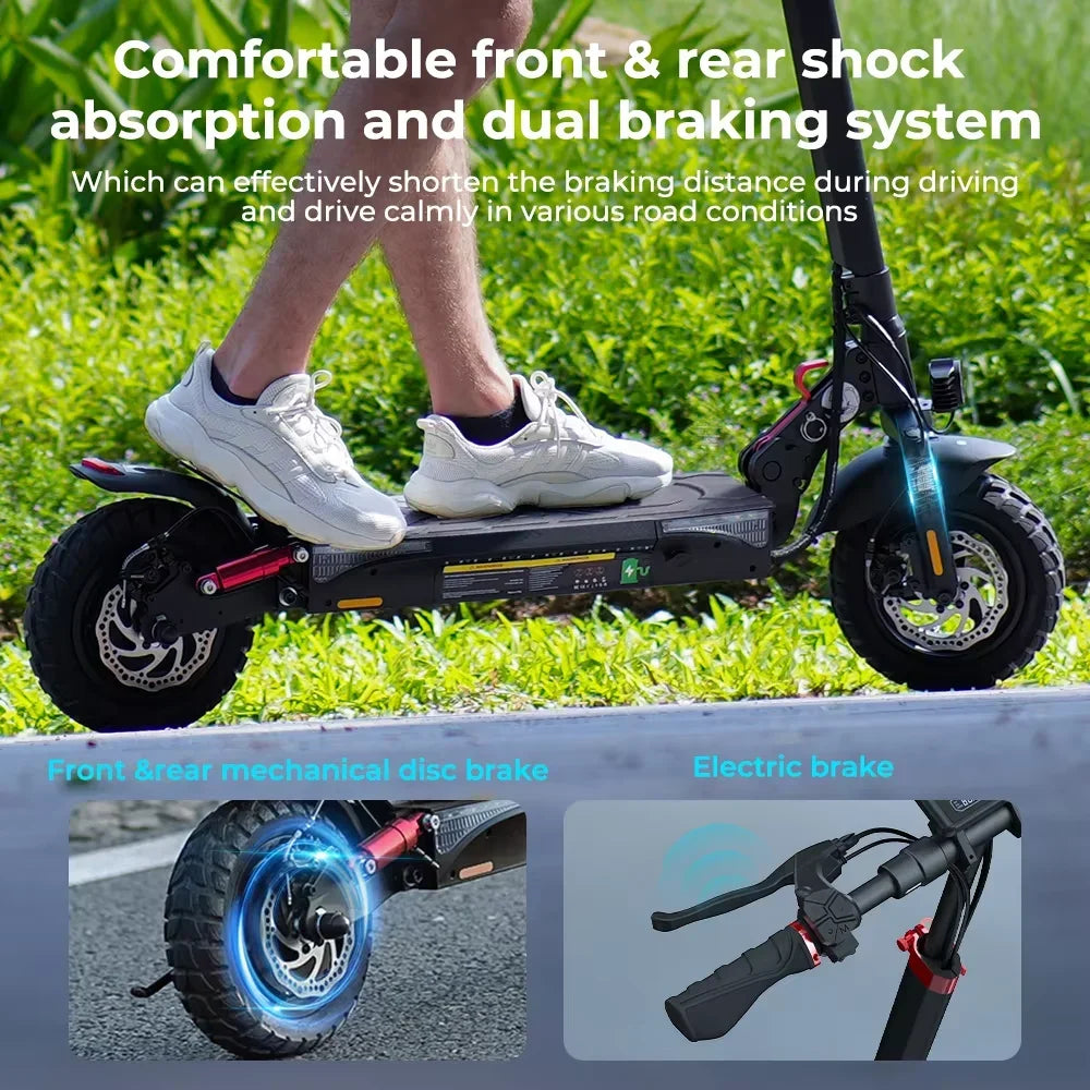 800 W Adult Electric Scooter, kick-start,10 Ah battery, 40 km range,10-inch off-road tyres,40 km/h top speed-city or trail ready