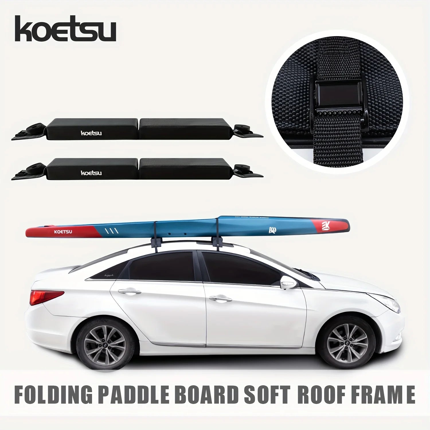 KOETSU Portable Foldable Paddleboard Soft Roof Rack SUP and Hardboard Travel Carrier Folds into a Backpack for Easy Transport