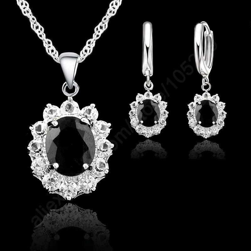 Fine Jewelry 925 Sterling Silver Jewelry Sets For Women Wedding Accessory Fashion Pendant Necklace Earrings Set Bijoux